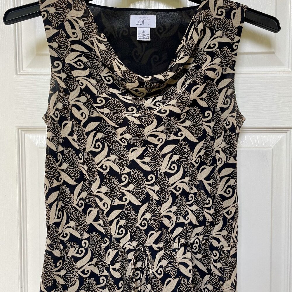 Ann Taylor LOFT Women's lined sleeveless blouse with draped neck and drawstring